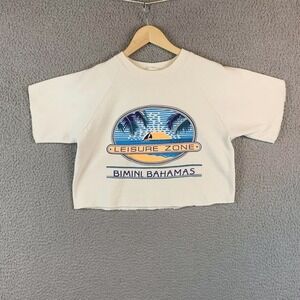 Vtg 90s Bahamas Beach‎ Crop Sweatshirt Tee Women Medium Raglan